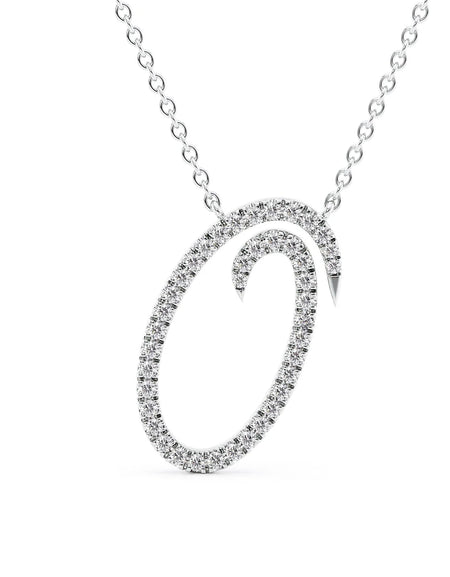 14K White Gold O Pave Initial Pendent