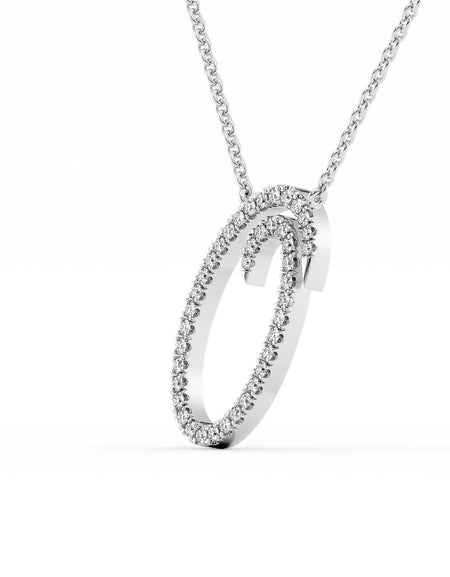 14K White Gold O Pave Initial Pendent