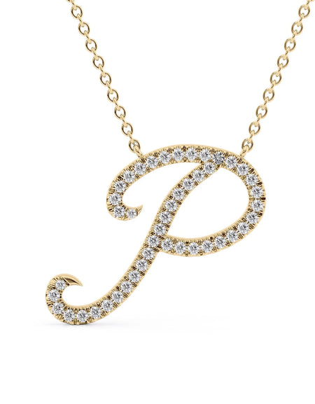 14K Yellow Gold P Pave Initial Pendent