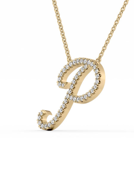 14K Yellow Gold P Pave Initial Pendent