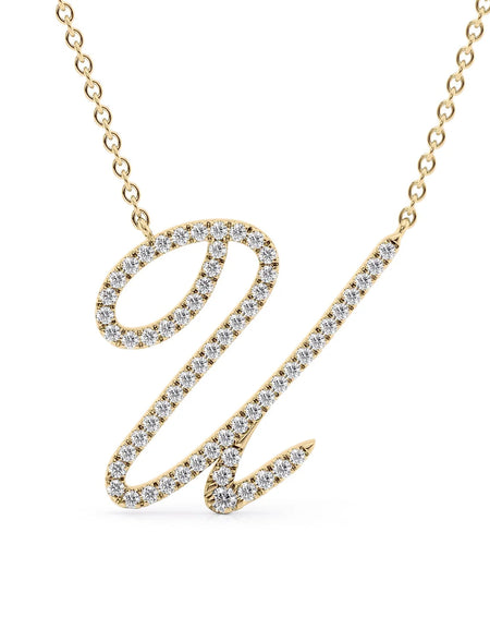 14K Yellow Gold U Pave Initial Pendent