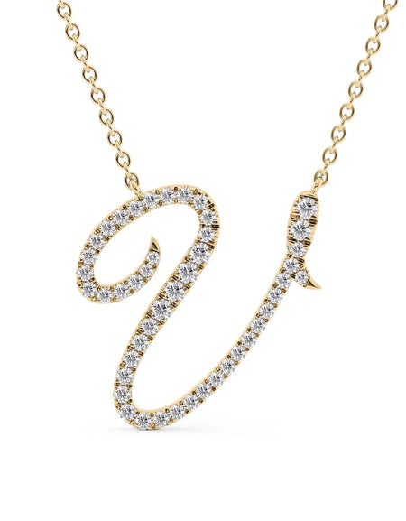 14K Yellow Gold V Pave Initial Pendent