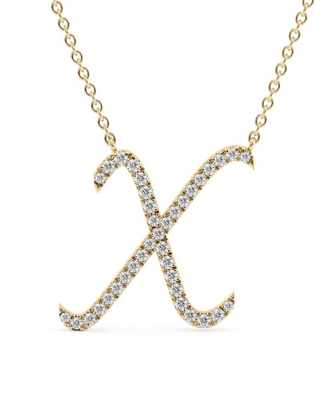14K Yellow Gold X Pave Initial Pendent
