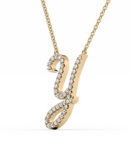 14K Yellow Gold Y Pave Initial Pendent