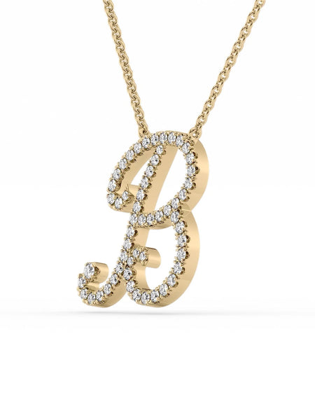 14K Yellow Gold B Pave Initial Pendent