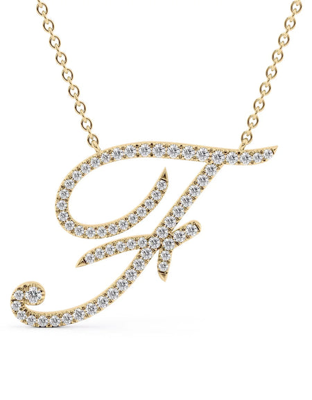 14K Yellow Gold F Pave Initial Pendent