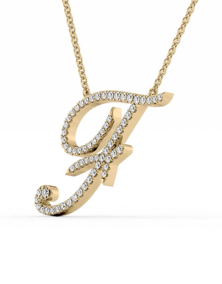 14K Yellow Gold F Pave Initial Pendent
