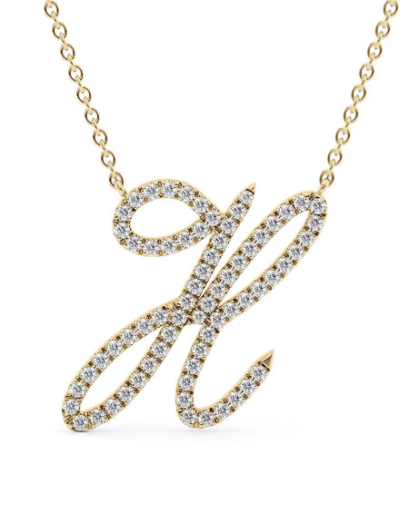 14K Yellow Gold H Pave Initial Pendent