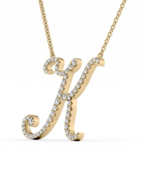 14K Yellow Gold K Pave Initial Pendent