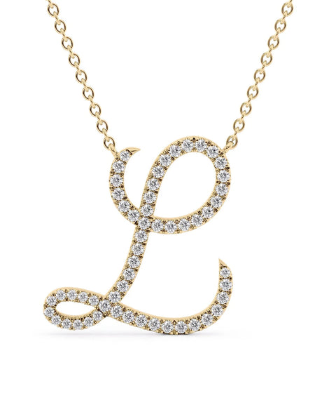 14K Yellow Gold L Pave Initial Pendent