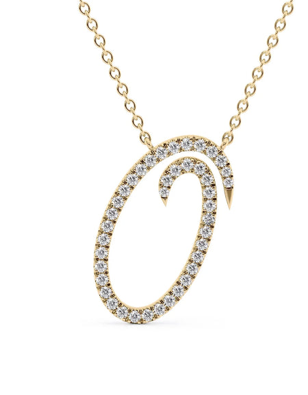 14K Yellow Gold O Pave Initial Pendent