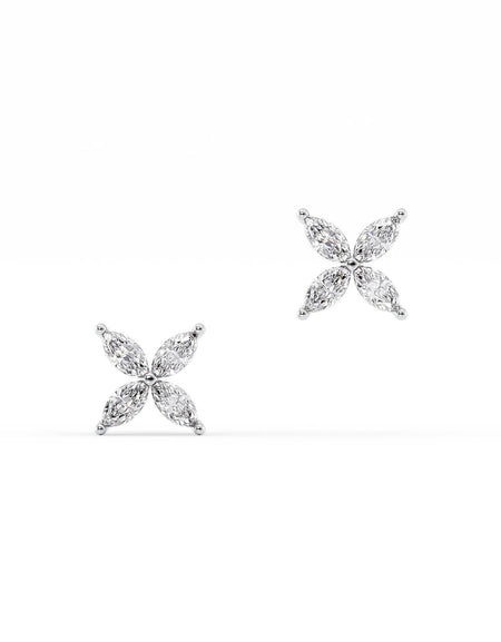 14k White Gold Clover Studs