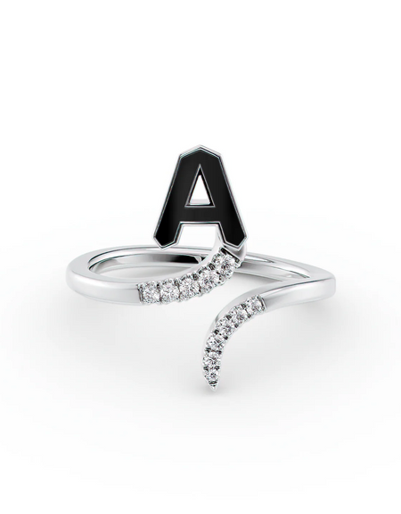 Black A 14K White Gold Initial Letter Dainty Ring