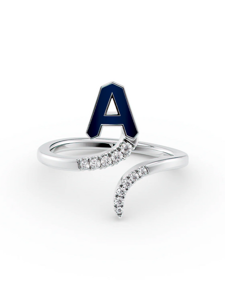 Blue A 14K White Gold Initial Letter Dainty Ring