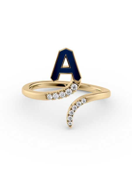 Blue A 14K Yellow Gold Initial Letter Dainty Ring