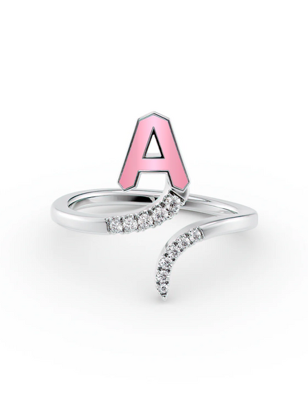 Pink A 14K White Gold Initial Letter Dainty Ring