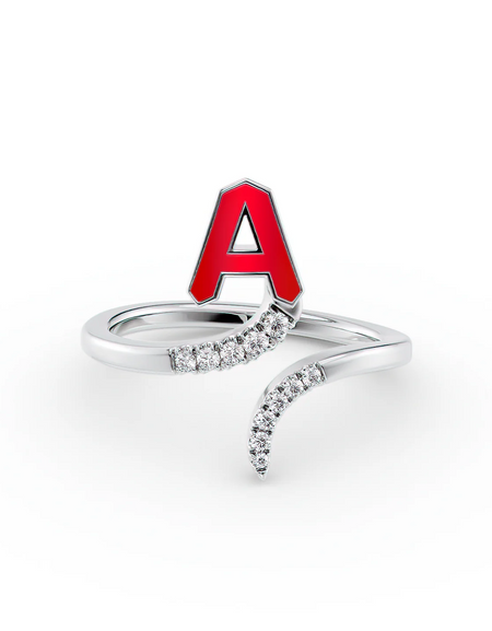 Red A 14K White Gold Initial Letter Dainty Ring