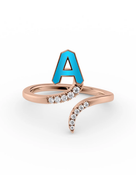Turquoise A 14K Rose Gold Initial Letter Dainty Ring