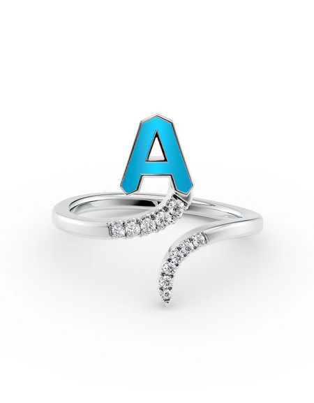 Turquoise A 14K White Gold Initial Letter Dainty Ring
