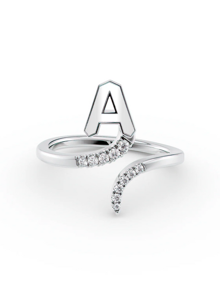 White A 14K White Gold Initial Letter Dainty Ring