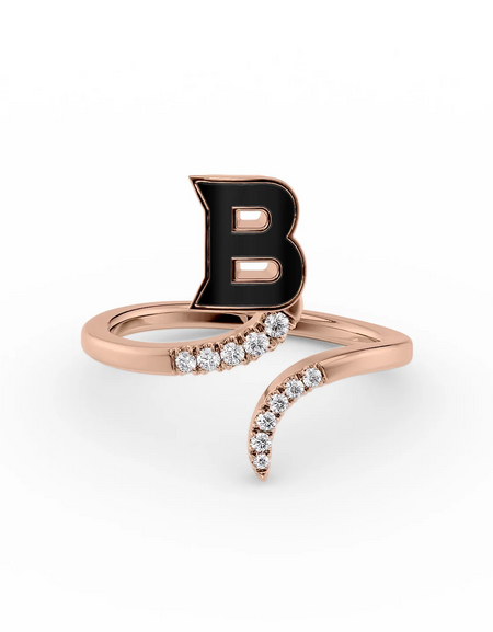 Black B 14K Rose Gold Initial Letter Dainty Ring