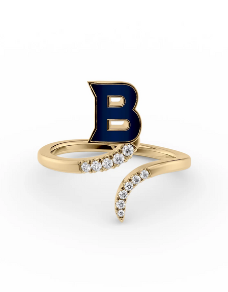 Blue B 14K Yellow Gold Initial Letter Dainty Ring