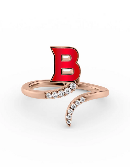 Red B 14K Rose Gold Initial Letter Dainty Ring