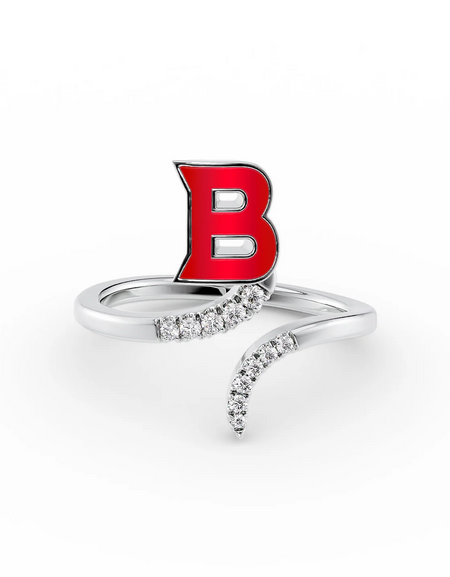 Red B 14K White Gold Initial Letter Dainty Ring