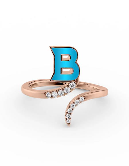 Turquoise B 14K Rose Gold Initial Letter Dainty Ring