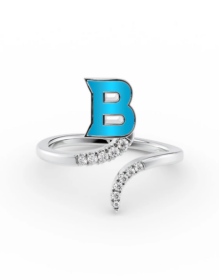 Turquoise B 14K White Gold Initial Letter Dainty Ring