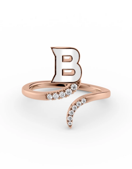 White B 14K Rose Gold Initial Letter Dainty Ring