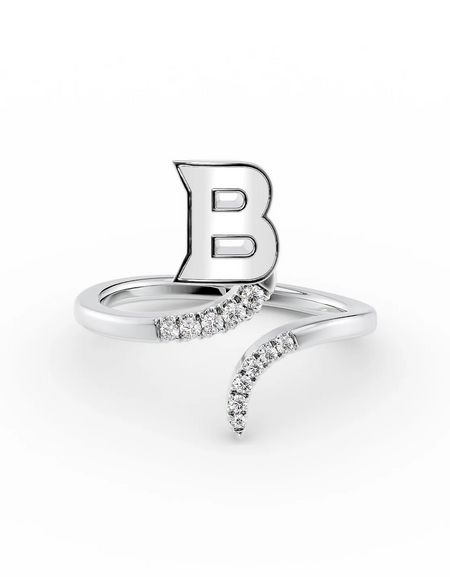 White B 14K White Gold Initial Letter Dainty Ring