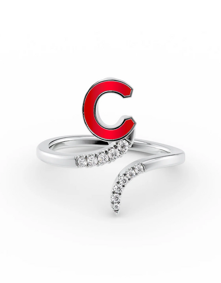 Red C 14K White Gold Initial Letter Dainty Ring
