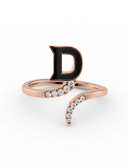 Black D 14K Rose Gold Initial Letter Dainty Ring