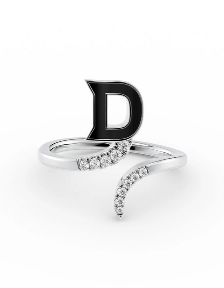 Black D 14K White Gold Initial Letter Dainty Ring