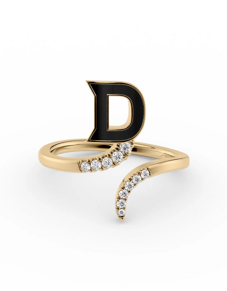 Black D 14K Yellow Gold Initial Letter Dainty Ring