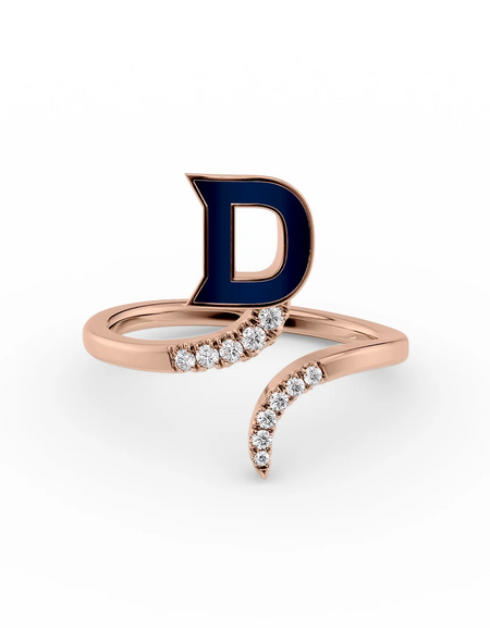 Blue D 14K Rose Gold Initial Letter Dainty Ring