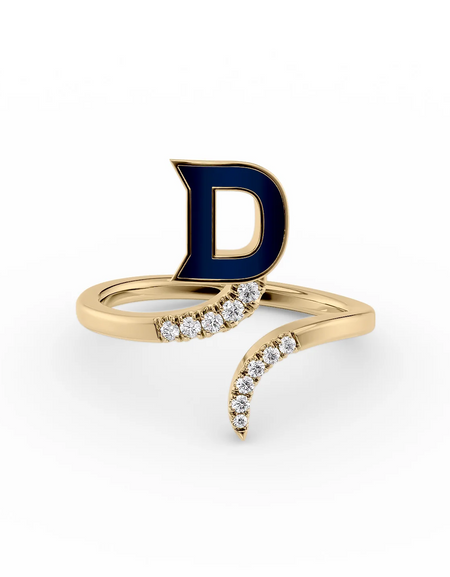 Blue D 14K Yellow Gold Initial Letter Dainty Ring