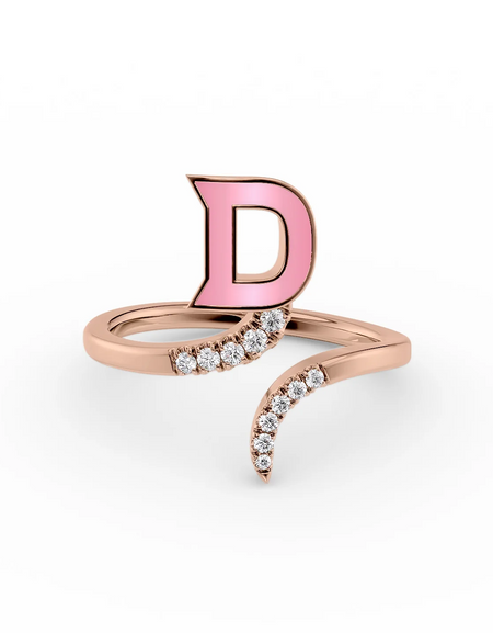 Pink D 14K Rose Gold Initial Letter Dainty Ring