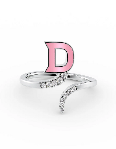 Pink D 14K White Gold Initial Letter Dainty Ring