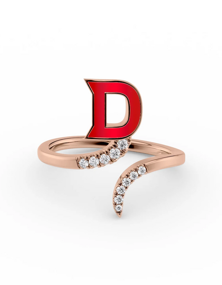 Red D 14K Rose Gold Initial Letter Dainty Ring