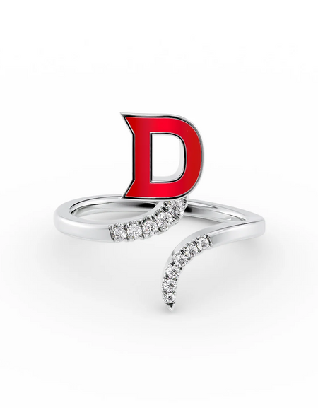 Red D 14K White Gold Initial Letter Dainty Ring