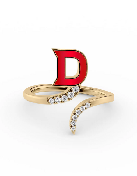 Red D 14K Yellow Gold Initial Letter Dainty Ring