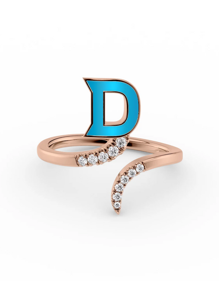 Turquoise D 14K Rose Gold Initial Letter Dainty Ring