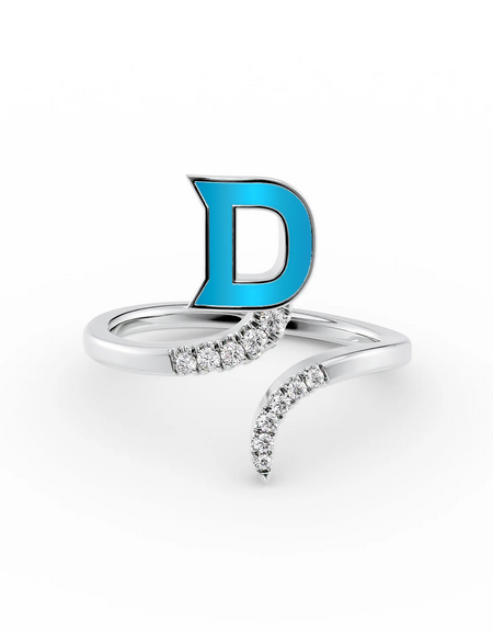 Turquoise D 14K White Gold Initial Letter Dainty Ring