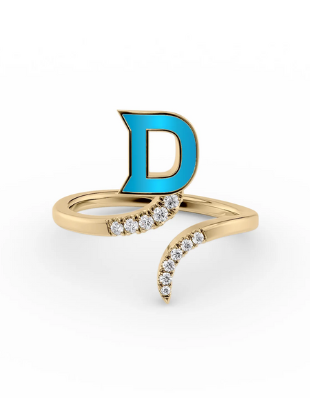 Turquoise D 14K Yellow Gold Initial Letter Dainty Ring