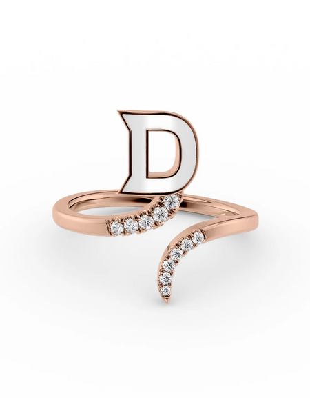 White D 14K Rose Gold Initial Letter Dainty Ring