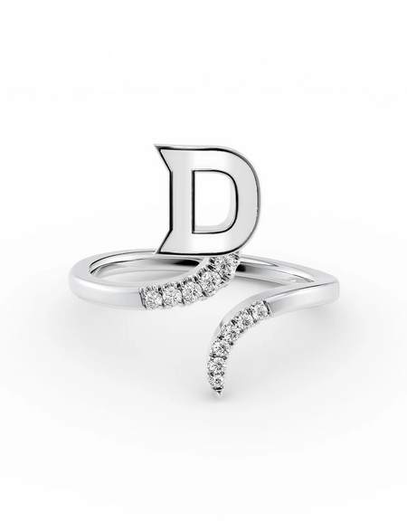 White D 14K White Gold Initial Letter Dainty Ring