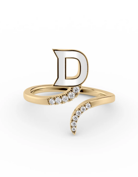 White D 14K Yellow Gold Initial Letter Dainty Ring