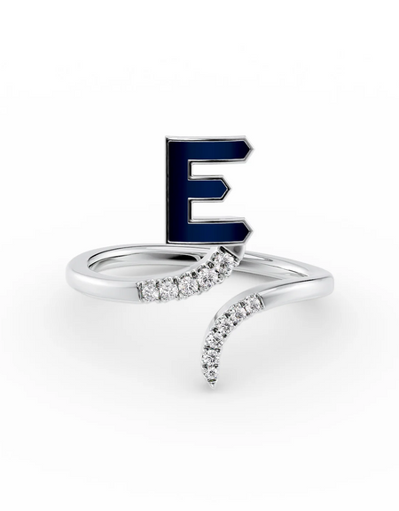 Blue E 14K White Gold Initial Letter Dainty Ring